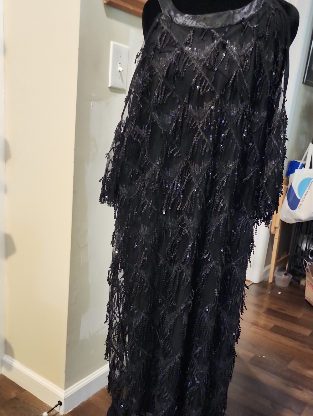 Ashley Stewart Black Sequin Fringe Evening Dress